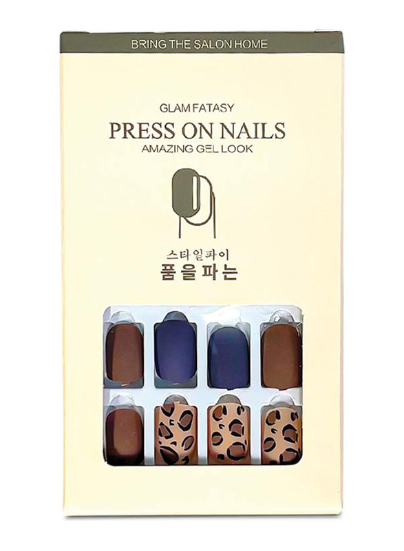 Glam Fatasy Press On Nails Amazing Gel Look Artificial Nails Set, F674 10, Blue/Brown
