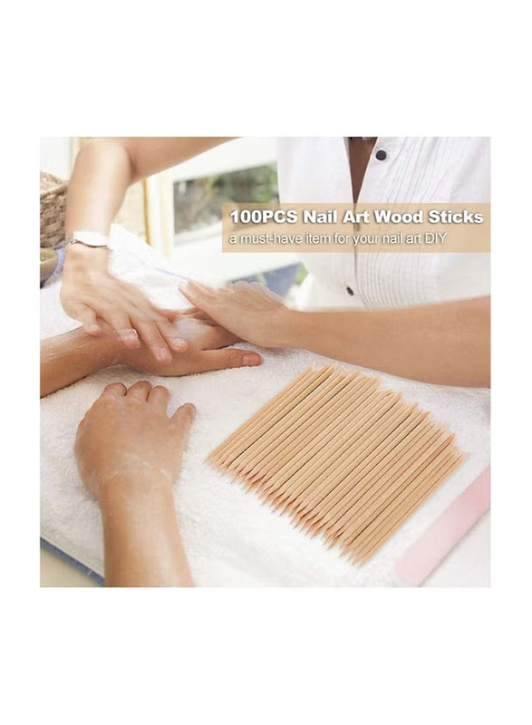 La Perla Tech Nail Art Wood Sticks Wooden Cuticle Remover Pusher Manicure Pedicure Tool Disposable, 100 Pieces, Beige