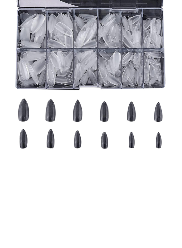 La Perla Tech Almond Nail Tips Medium Pre-Shape False Nails Extensions, 10 Sizes, 500 Pieces, Clear