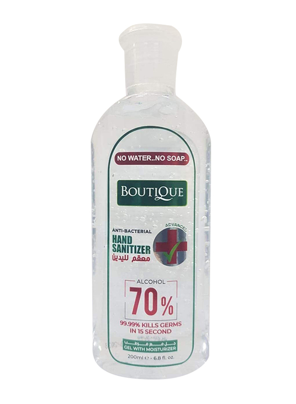 Boutique Anti-Bacterial 70% Alcohol Hand Sanitizer, Clear, 200ml