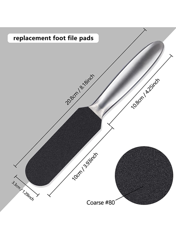 La Perla Tech Pedi File Replacement for Reusable Stainless Steel Foot Rasp Handle, 10 Pieces, Black