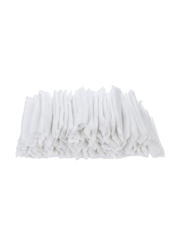 Disposable Shower Pleated Anti Non-Woven Salon Spa Paper Plastic Elastic Caps, 100-Pieces, White