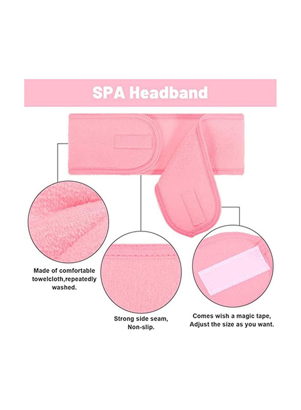 La Perla Tech Stretch Terry Cloth Spa Headband for All Hair Types, Pink, 4-Pieces