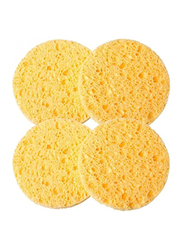 La Perla Tech Deep Facial Round Cleansing Natural Wood Fiber Sponge Wash, 4 Pieces, Yellow