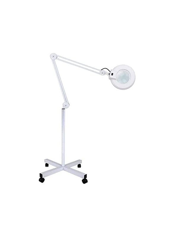 La Perla Tech Round Lamp Light with Stand and 5x Dioptre Magnifying Glass, White