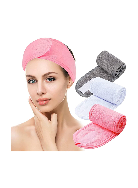 Terry Cloth Stretchable Spa Headbands, Multicolour, 3 Pieces