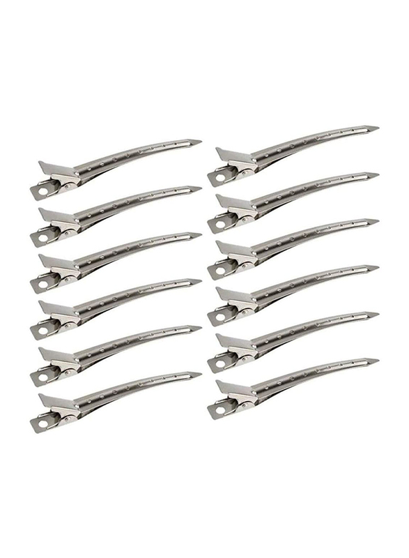 HotsUAE Rustproof Metal Duck Bill Clips with Holes, Silver, 9cm, 12 Pieces