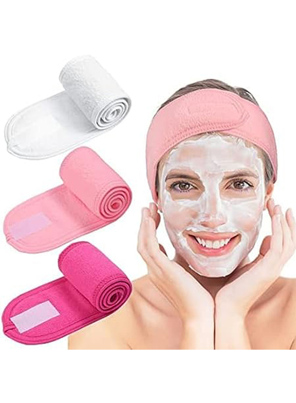 La Perla Tech Adjustable Spa Facial Headbands Terry Cloth Stretch Make Up Wrap for Face Washing, 3 Pieces, Multicolour