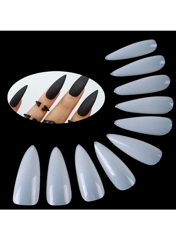 La Perla Tech Long Stiletto Sharp False Nails Natural Claw, 10 Sizes, 500 Pieces, White