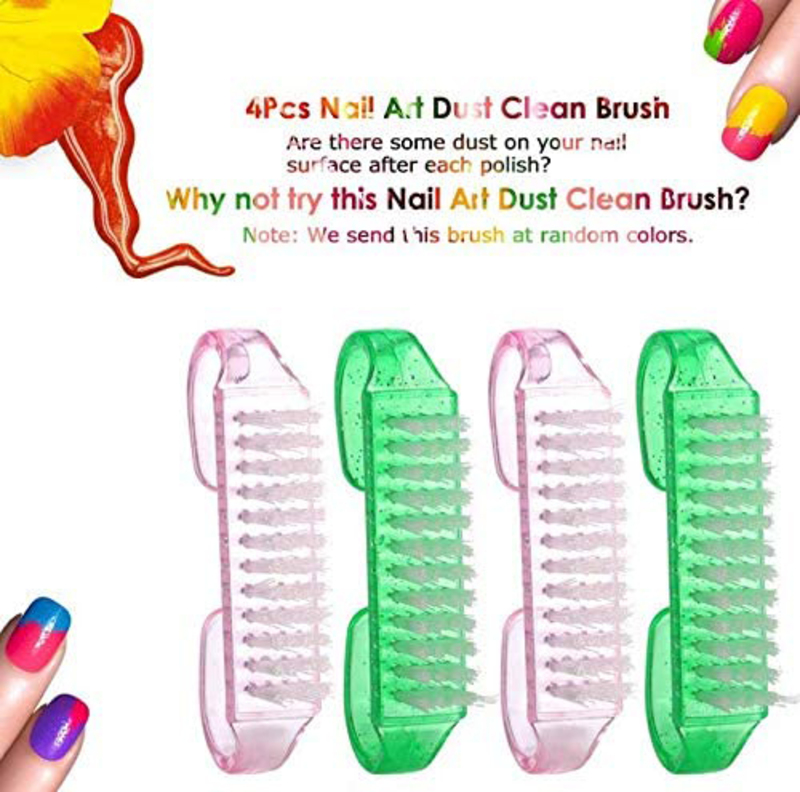 Manicure Pedicure Tool Nail Art Plastic Dust Clean Scrubbing Brush, 4 Pieces, Assorted