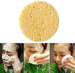 Deep Facial Cleansing Natural Wood Fibre Round Face Wash Sponge, 4 Pieces, Yellow