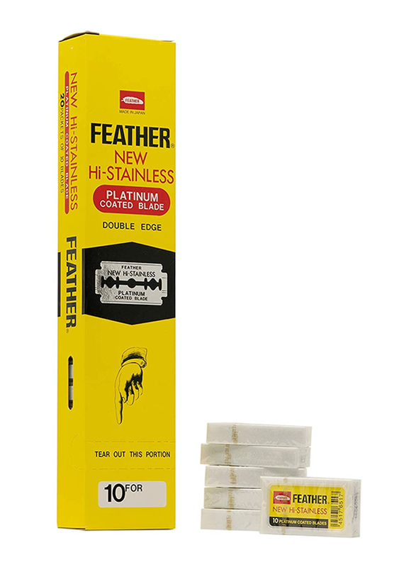 Feather Hi-Stainless Platinum Coated Blades, Silver, 10 Blades