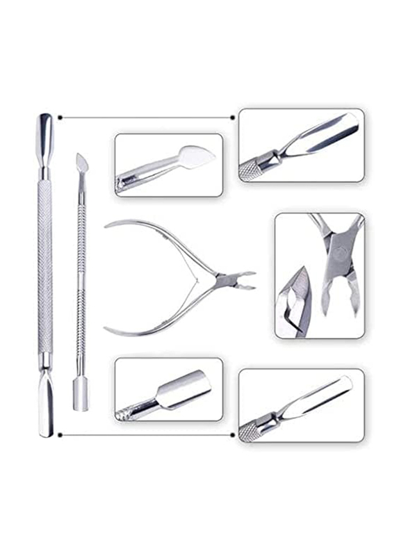 I.E La Perla Tech Stainless Steel Nail Tool Kits Scissor Tool Spoon Pusher Dead Skin Remover Cutter, Silver