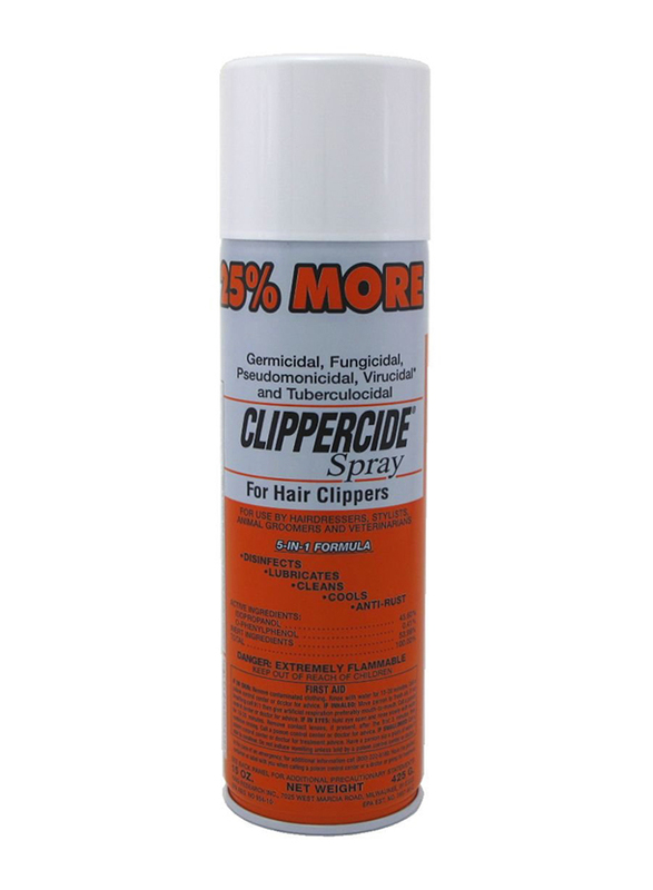 Clippercide 5 in1 Formula (Case Of 6) Spray for Hair Clippers, 15oz, White/Orange