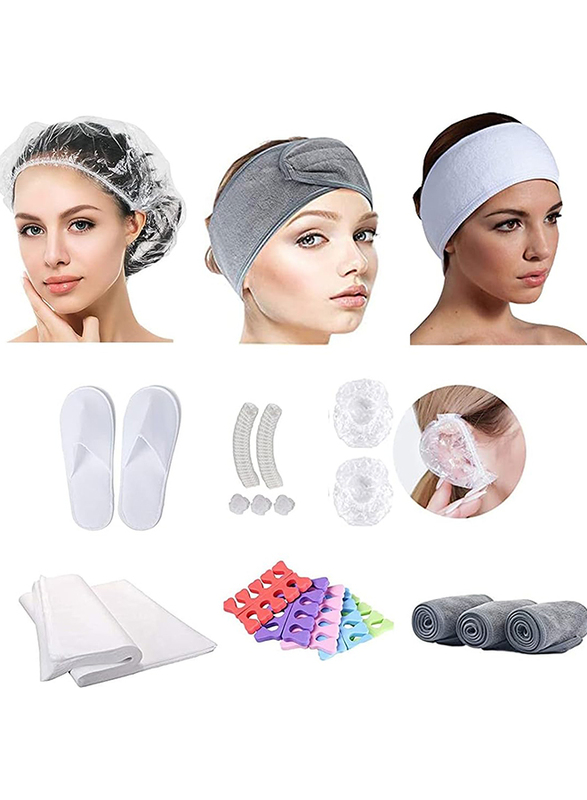 I.E. Hair Salon Kit, 6 Spa Headband + 100 Hair Caps + 100 Ear Protector + 6 Hotel Slipper + 6 Disposable Hygiene Towel and 6 Toer Separator