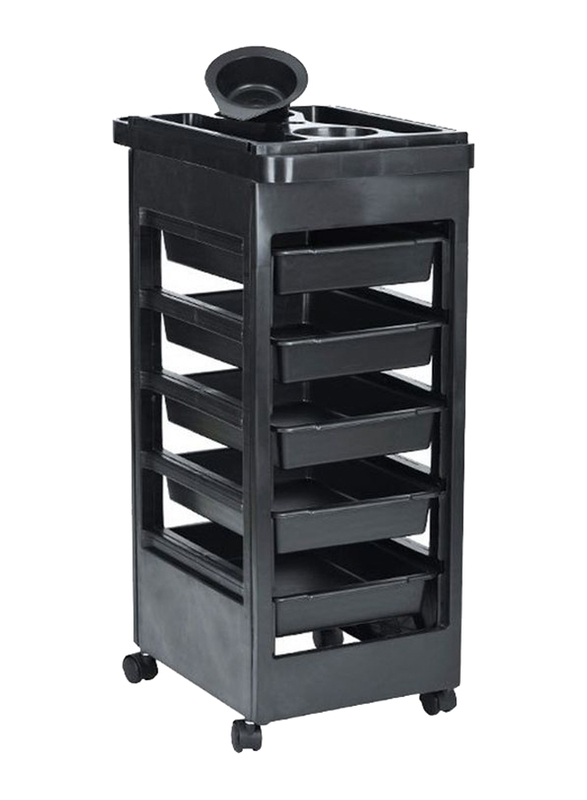 Hair Salon Trolley Rolling With 5 Drawers and Wheels, Black