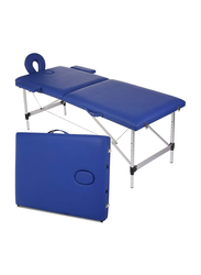 Aluminum Alloy Solid Wood Frame Foldable Portable High Density Sponge Massage Bed Table, Blue/White