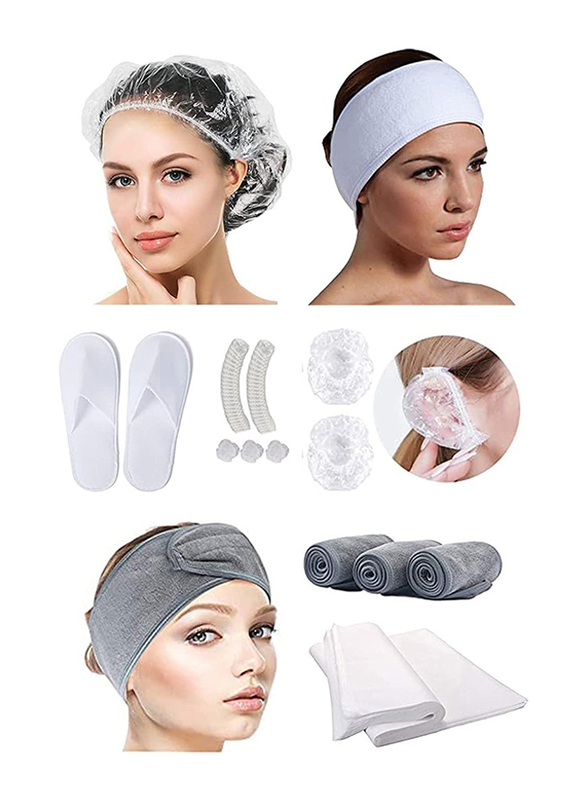 I.E. Economy Hygiene Kit, 3 Spa Headbands + 100 Hair Caps + 100 Disposable Ear Protector + 3 Hotel Slipper + 3 Disposable Hygiene Towel and 3 Toer Separator