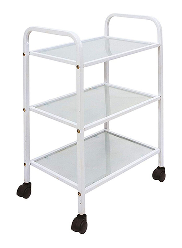 

Lulu Cosmetics Salon Three Shelves Rolling Trolley Cart, White