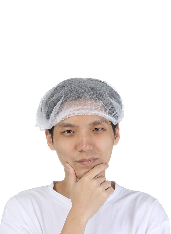 Disposable Shower Pleated Anti Non-Woven Salon Spa Paper Plastic Elastic Caps, 100-Pieces, White