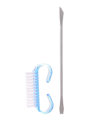 Manicure & Pedicure Nail Brush with Nail Pusher Tool, Silver/White/Blue