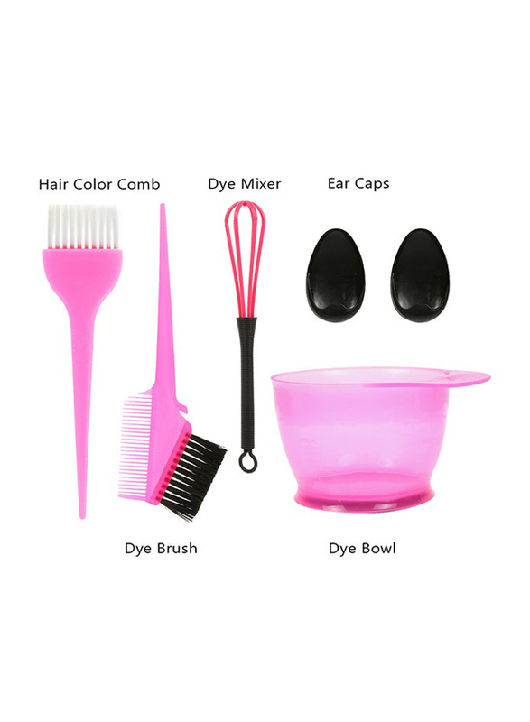 Hair Dye Color Brush and Bowl Set, 5 Pieces, Pink/Black