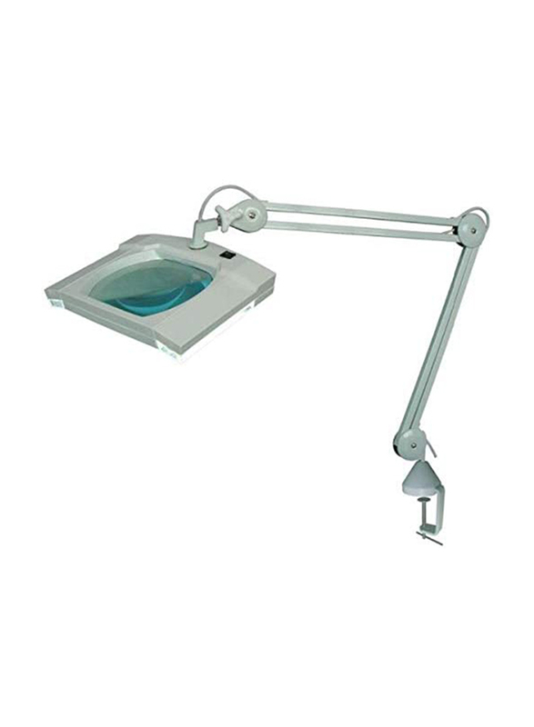 Square Lamp with Stand and Magnifying Glass, Grey/White