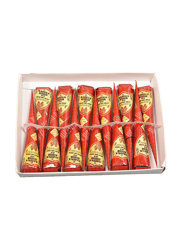 Amina Henna Instant Tatto Outline Mehndi/No Chemicals Dyes Color Paste Cone, 12 Pieces, Red