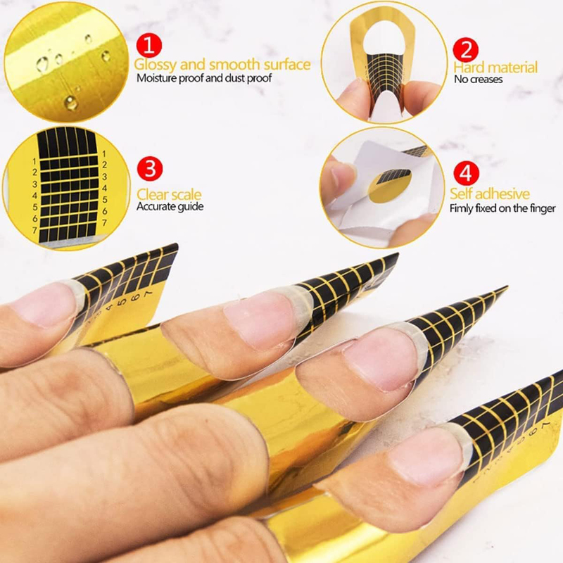 Golden Nail Art Tip Extension Forms for Acrylic UV Gel, 500 Pieces, Yellow/Black