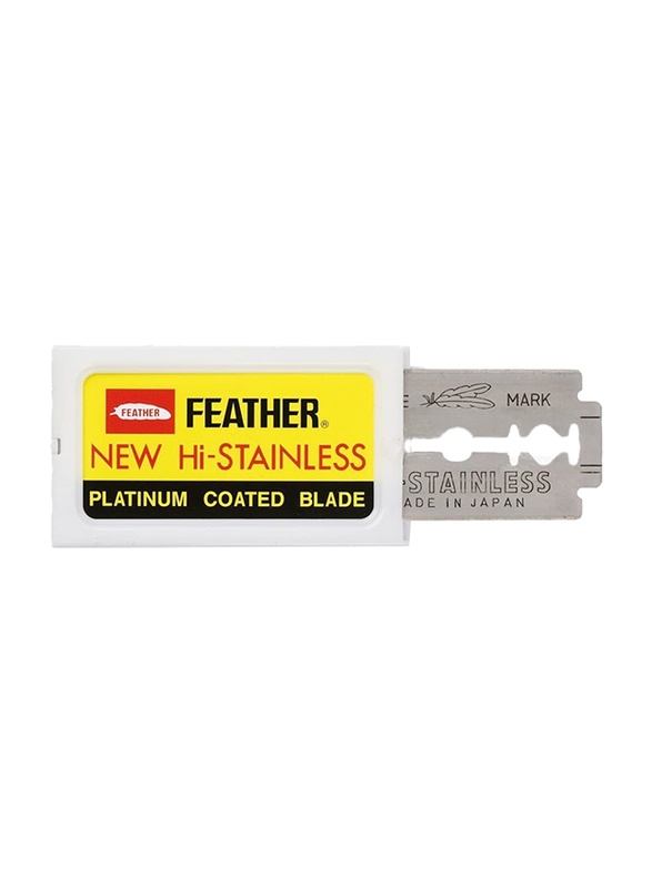 Feather Hi-Stainless Platinum Coated Blades, Silver, 10 Blades