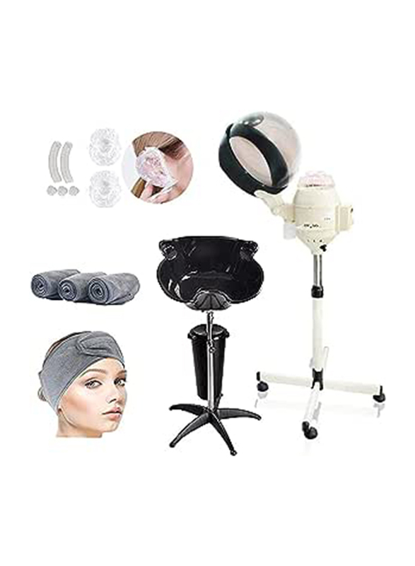 I.E. Portable Hair Wash Basin Set with Drainage, Hair Steamer, 100 Pics Ear Protector and Head Band
