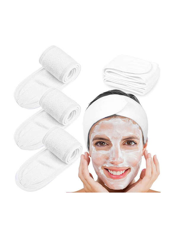 La Perla Tech Spa Facial Head Wrap Terry Cloth Headband, White, 4 Pieces