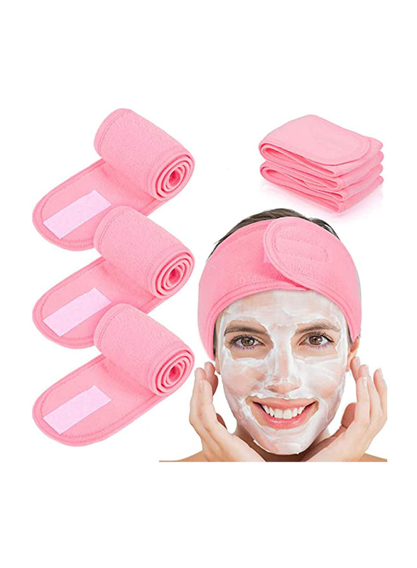 Terry Cloth Stretchable Spa Headbands, Pink, 4 Pieces