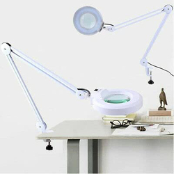 La Perla Tech Lamp Light with Stand and 5x Desk Magnifying Glass, White