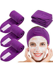 La Perla Tech Terry Cloth Stretchable Adjustable Spa Facial Headbands, Purple, 4 Pieces