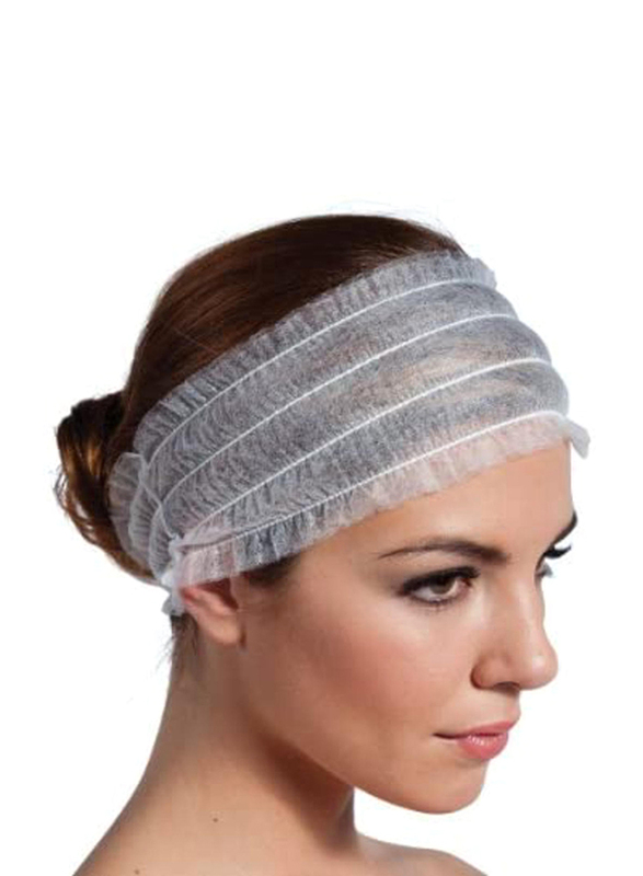 Huini Disposable Spa Non-Woven Headbands for All Hair Types, 100 Pieces, White