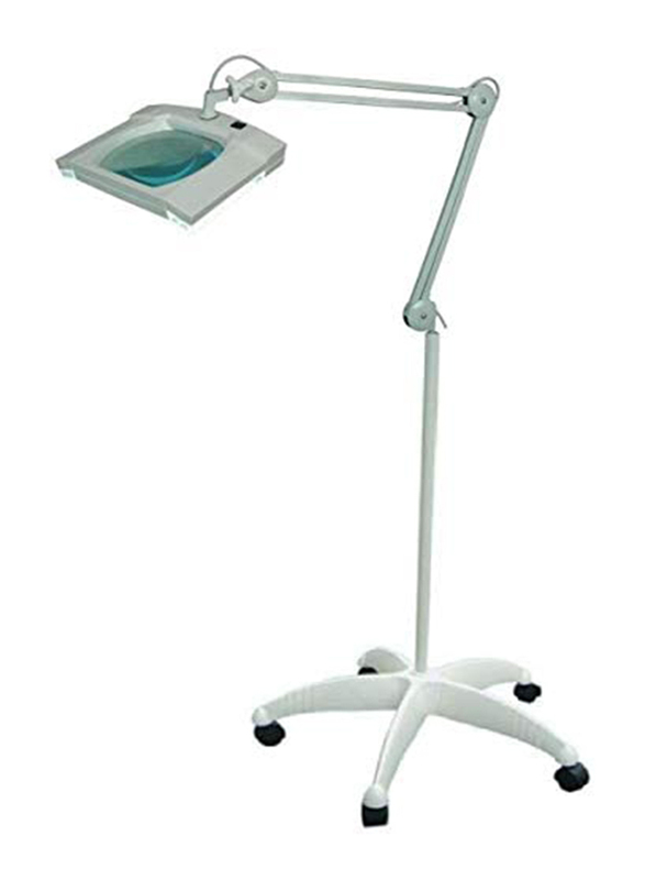 Square Lamp with Stand and Magnifying Glass, Grey/White
