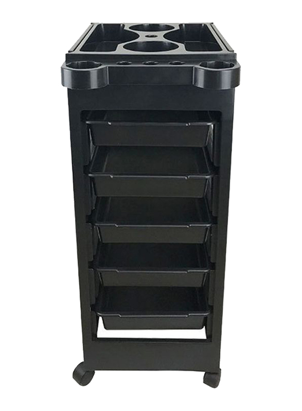 Hair Salon Trolley Rolling With 5 Drawers and Wheels, Black