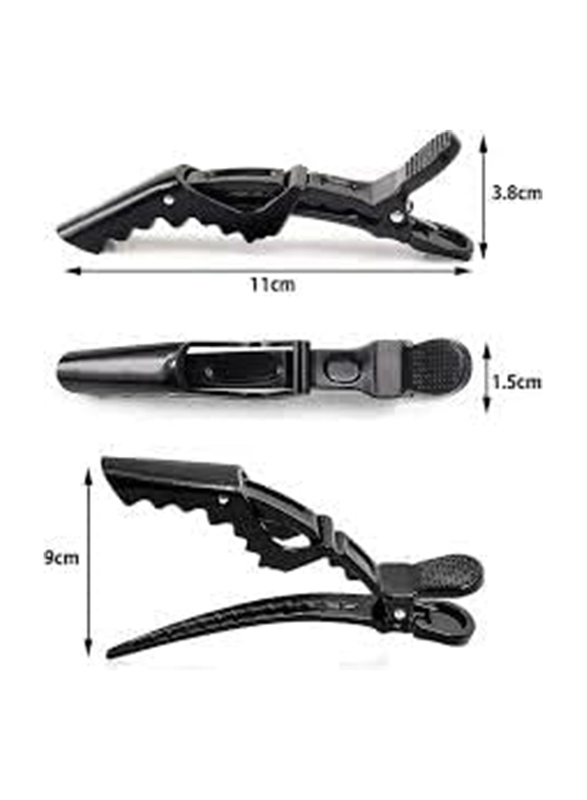 La Perla Tech Alligator Design Crocodile Hair Clips for Styling Sectioning with Wide Teeth & Anti Slip, 12 Pieces, Black