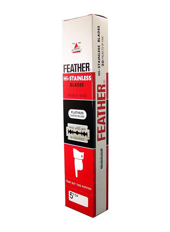 Feather New Hi-Stainless Double Edge Razor Blades, 100 Pieces, Silver