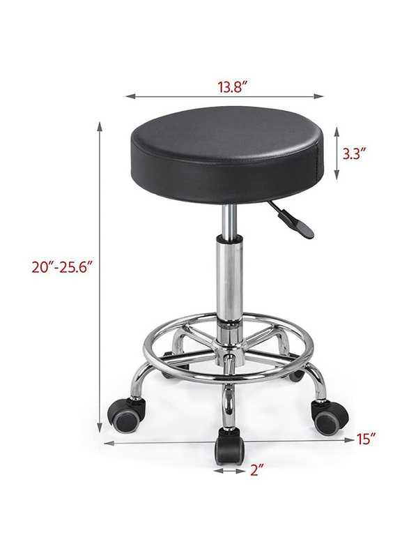 La Perla Tech Adjustable Height Rolling Stool Chair Multi-Purpose Round Chair, Black