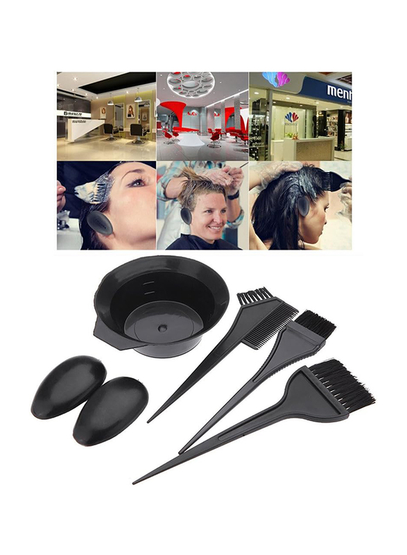 Hairdressing Brushes Bowl Combo Salon Hair Color Dye Tint Tool Set, 5 Pieces, Black