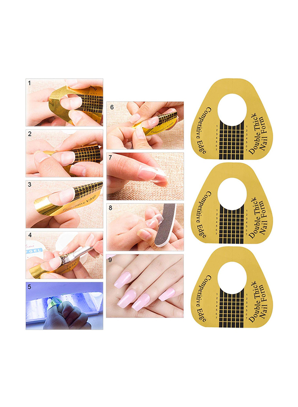 Btyms Extension Forms Golden Horseshoe Shaped Nail Guide Stickers, 300 Pieces, Gold/Black