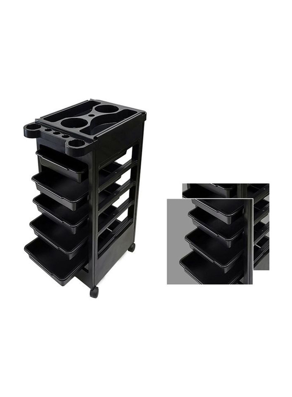 Hair Salon Trolley Rolling With 5 Drawers and Wheels, Black