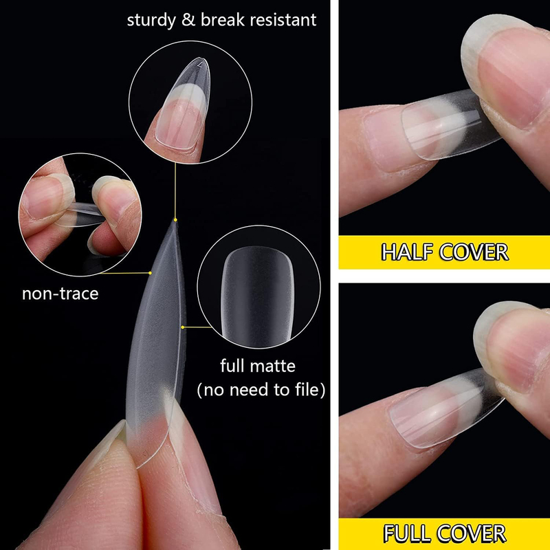 La Perla Tech Almond Nail Tips Medium Pre-Shape False Nails Extensions, 10 Sizes, 500 Pieces, Clear