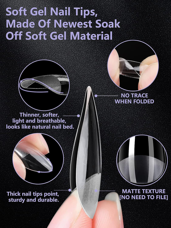 La Perla Tech Professional Long Natural False Nails Tips, 10 Sizes, 500 Pieces, White
