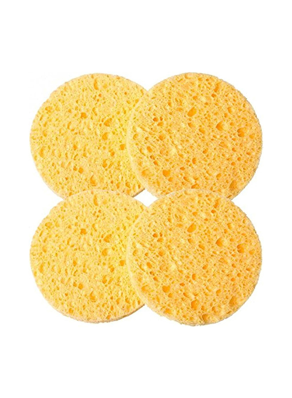 Deep Facial Round Cleansing Sponge, 4 Pieces, Yellow