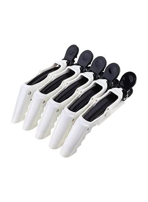 La Perla Tech Crocodile Hair Clips for Styling Sectioning with Wide Teeth, White/Black, 6 Pieces