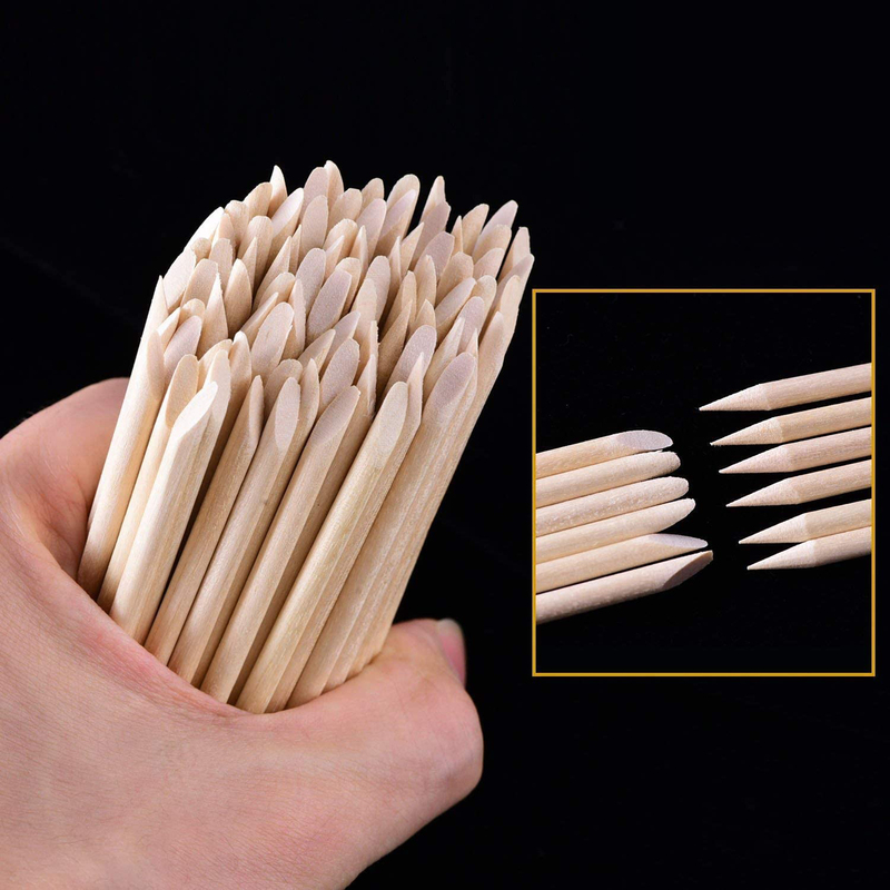 Hotop Nail Art Multifunctional Cuticle Pusher Wood Sticks, 200 Pieces, Beige