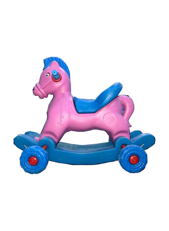 Rocking Baghi Horse with Wheels & Seat, Ages 2+, Pink/Blue
